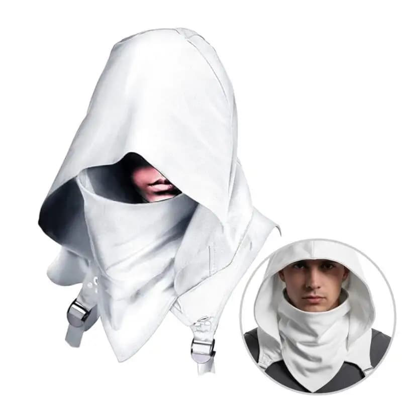 Mantle with Cyberpunk White Hood for Men Adult, Medieval Gothic Style from Assassin, with Adjustable Triangular Mask