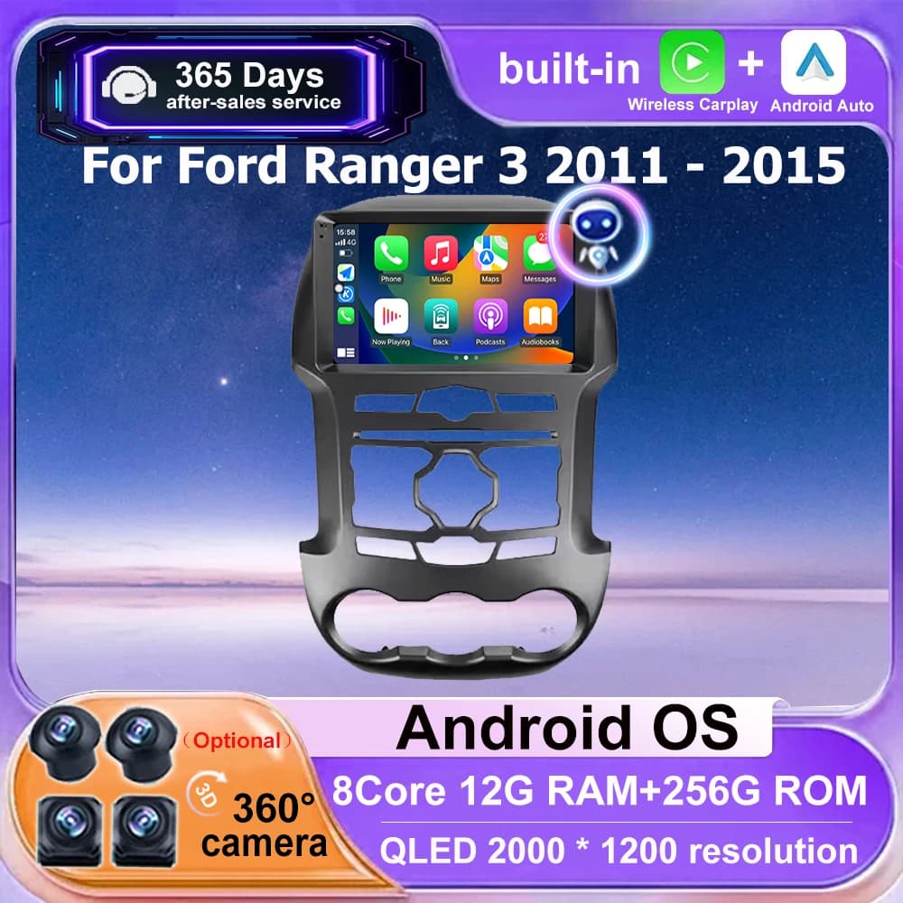 Car Radio Multimedia Video Player GPS Navigation Touch Screen For Ford Ranger 3 2011 - 2015 Android 15 Wireless Carplay BT DSP