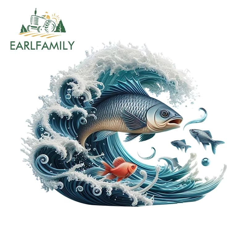 EARLFAMILY Adesivi con onde di pesce, attraenti e creativi, divertenti, per scatole da pesca, impermeabili, con protezione solare, accessori per camper