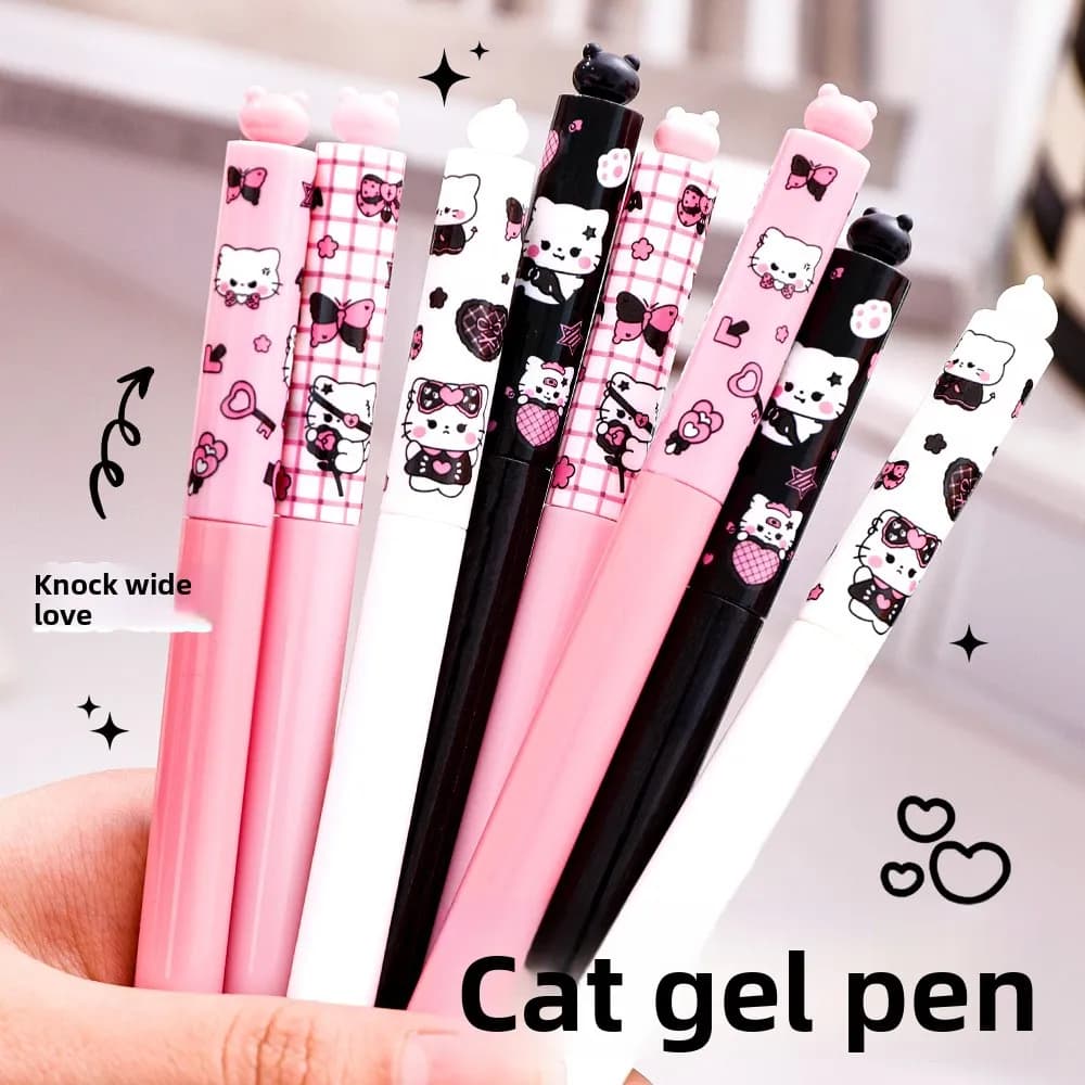 Set di 10 Penne Gel Rotanti a Forma di Gattino per Studenti, Inchiostro Nero 0.5mm, Penne a Sfera Asciugatura Rapida per Bambini e Scuola
