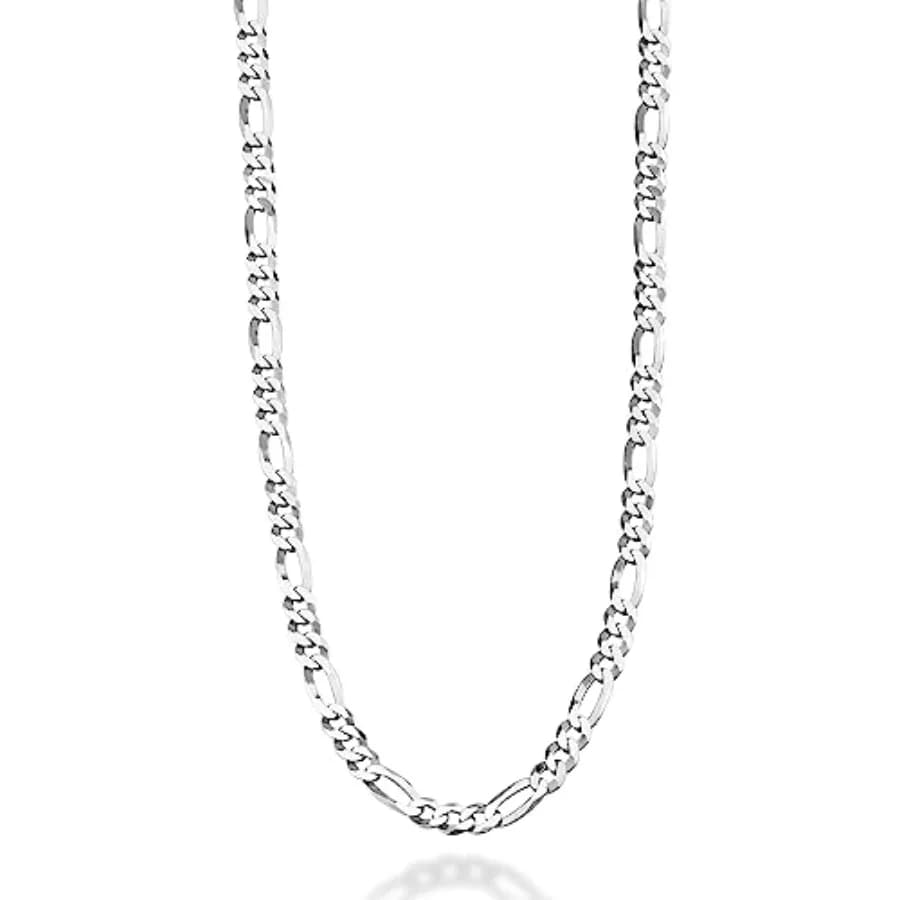 Miabella 925 Sterling Silver Italian 5mm Diamond-Cut Figaro Link Chain Necklace for Women Men, Made in Italy