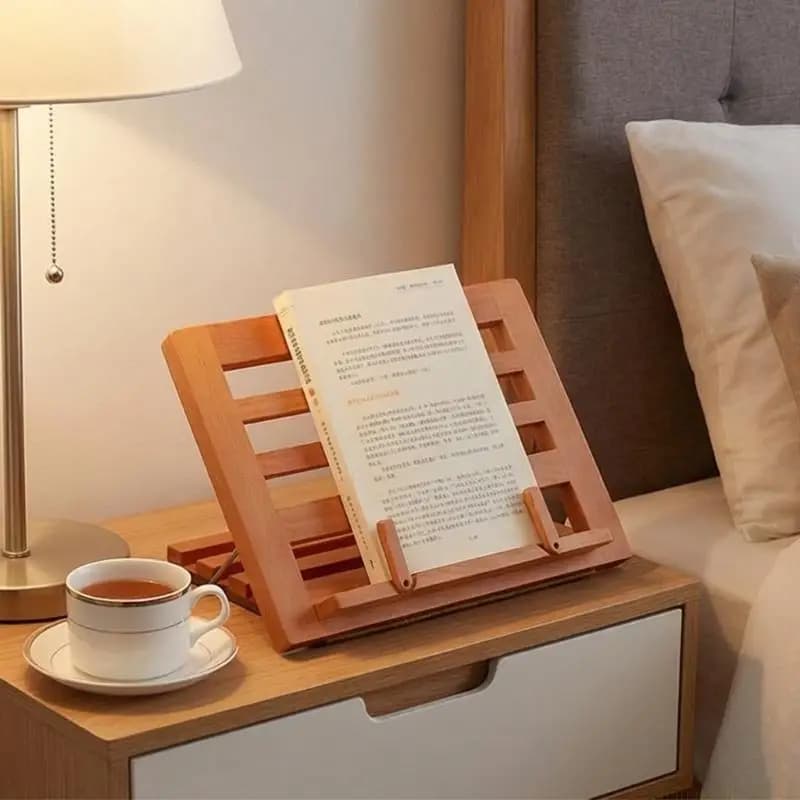 Adjustable Foldable Wooden Reading Stand with Page Clip for Tablets Textbooks