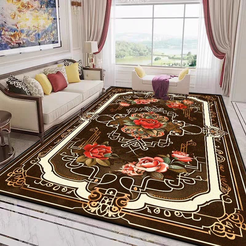 Persian Style Big Size Room Decor Aesthetic Flower Design Bedroom Carpet Antiskid Living Room Rug Soft Sofa Table Mat Washable