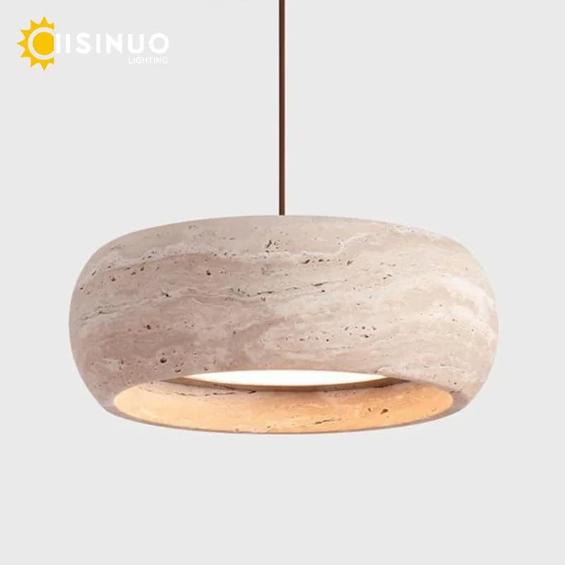 Wabi Sabi Natural Stone Pendant Lamps Travertine Stone Round LED Bedside Hanging Light for Home Dining Room Kitche Island Decora