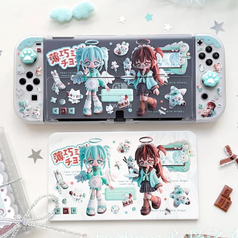 Custodia Protettiva Heart Forest per Switch 2 OLED, Design Originale Y2K, Guscio Rigido Color Menta Cioccolato per Switch Lite NS