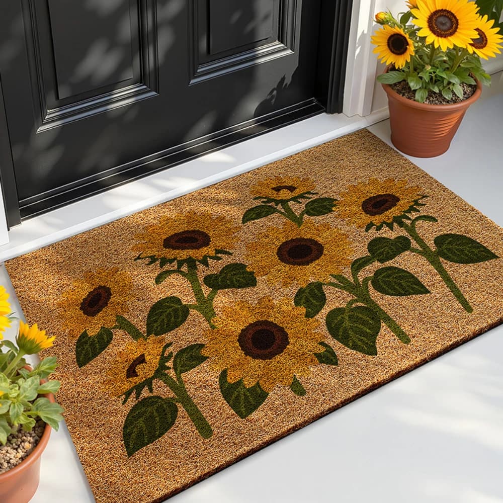 Tappeto lavabile con stampa girasole, non in fibra di cocco, per veranda, patio, interni ed esterni, stile rustico