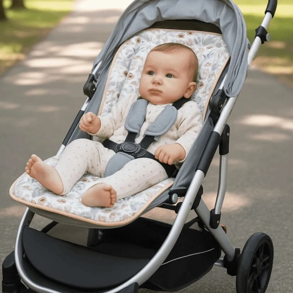 Cuscino Morbido per Passeggino, Imbottitura in Cotone per Seggiolone, Cuscino Traspirante con Stampe Cartoon per Sedile Bambini