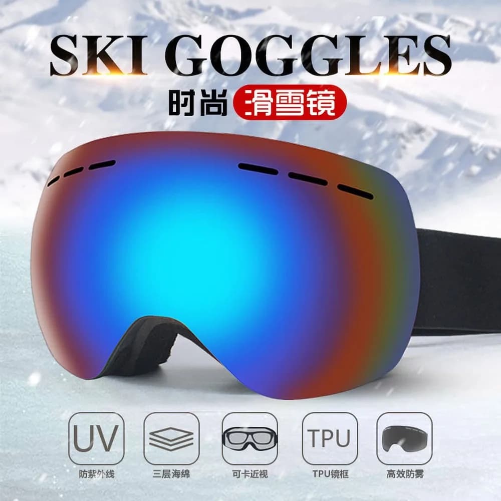 Ski Goggles, Anti-Fog Double Lens, HD Wide View, Over Glasses, Outdoor Snow Goggles