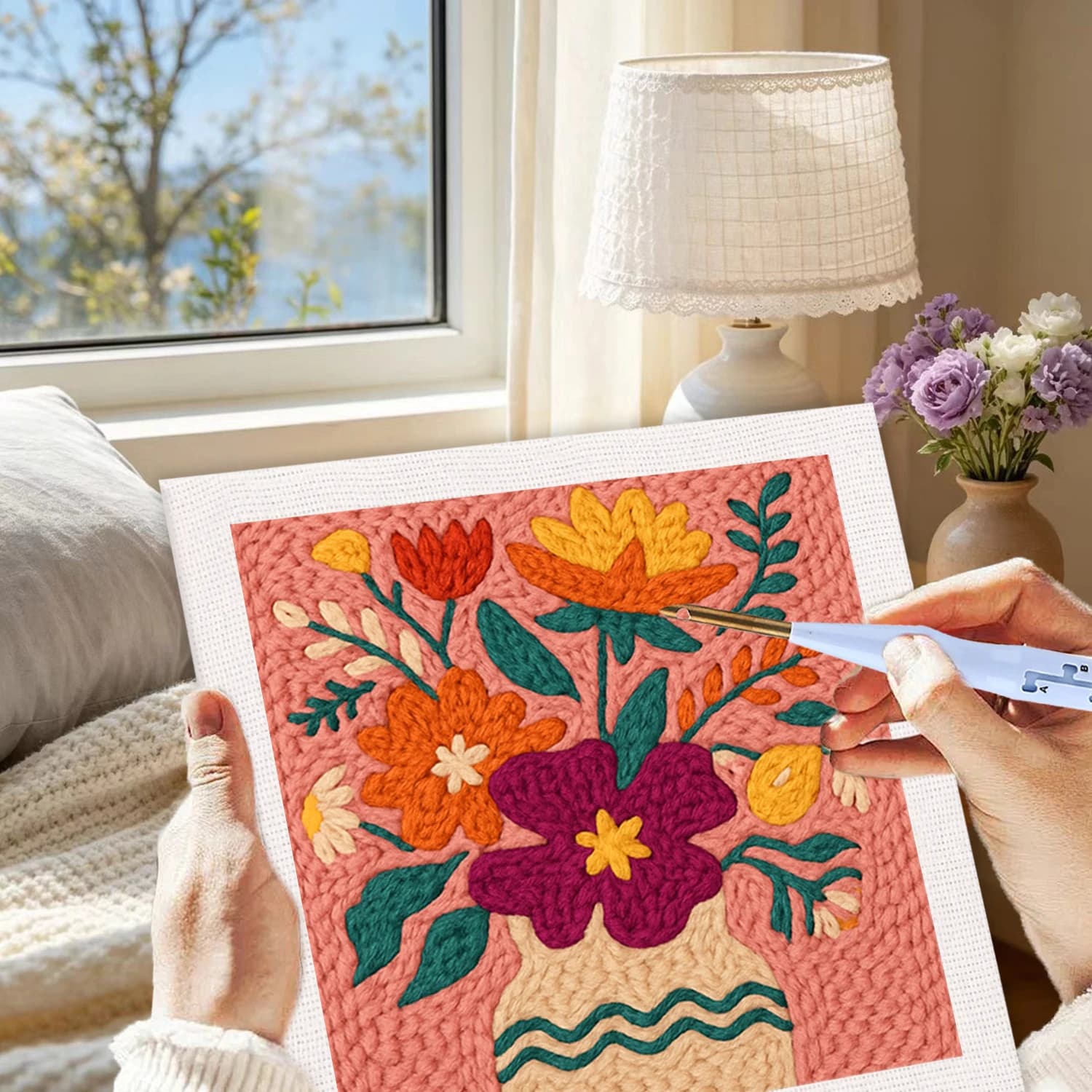 GATYZTORY Flower 25x25cm Diy Needle Punch Kit Wall Art Picture For Adults Punch Needle Embroidery Poke Home Decor Crafts Gift