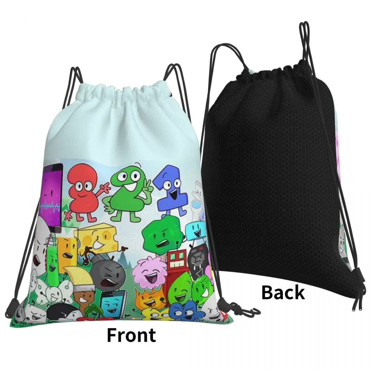 Zaini Anime BFDI Inanimate Battle For Dream Island, Borse Portatili con Coulisse, Borsa Sportiva, Borse per Libri per Uomo Donna Scuola
