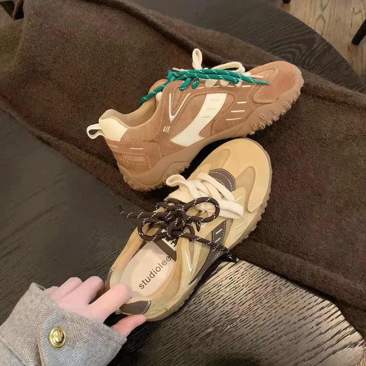 Suede cow leather shoes that increase autumn winter Brand hot sneakers Casual luxury string Chic Sport Ins Women's Vulcanized Shoes