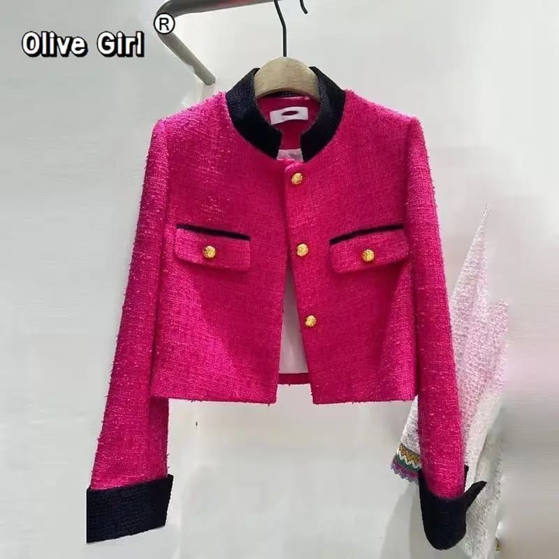 Olivegirl French Elegant Jacket Red Short Coarse Tweed Women's Coat 2026 Spring and Autumn Socialite High-end Elegant Top
