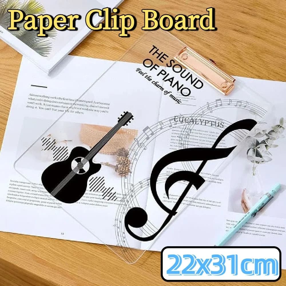 Portablocco a tema musicale, portablocco trasparente ispessito per scrittura, tavoletta per scrittura portatile, cartella per documenti A4, archiviazione di documenti