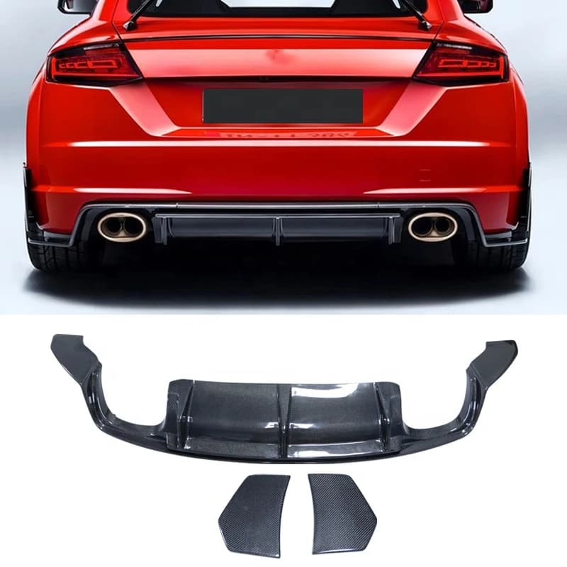 FIT TTS TTRS MK3 Carbon Fiber Rear Bumper Lip Diffuser with Side Sp Spats Panel for 2015-2019