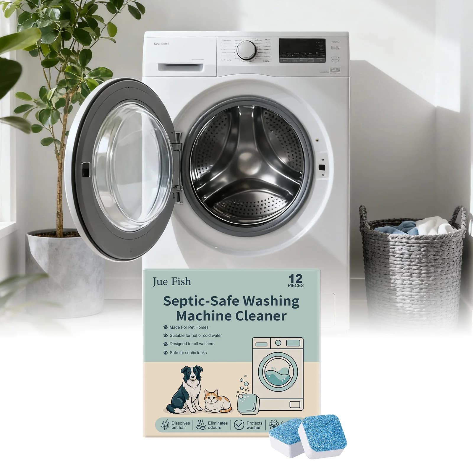 Washing Machine Cleaner for Pet Owners Eliminating Pet Odors Remove Pet Hair Cleaning Washing Machine Slots Cleaning Agent 12PCS