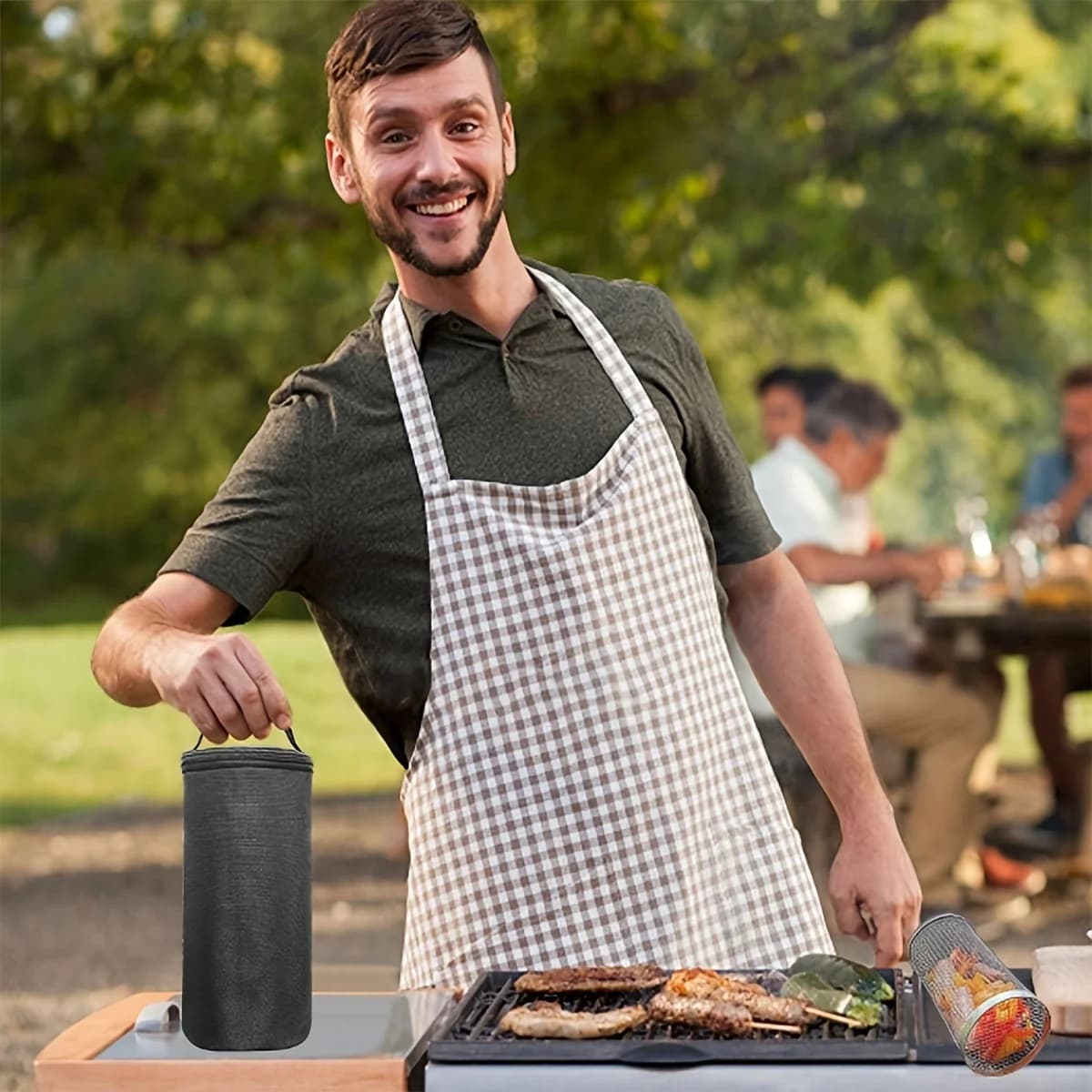 Borsa portaoggetti per gabbia per barbecue portatile anti-sporco di piccole dimensioni Borsa blu per barbecue all'aperto Borsa portatile anti-sporco da un pacchetto