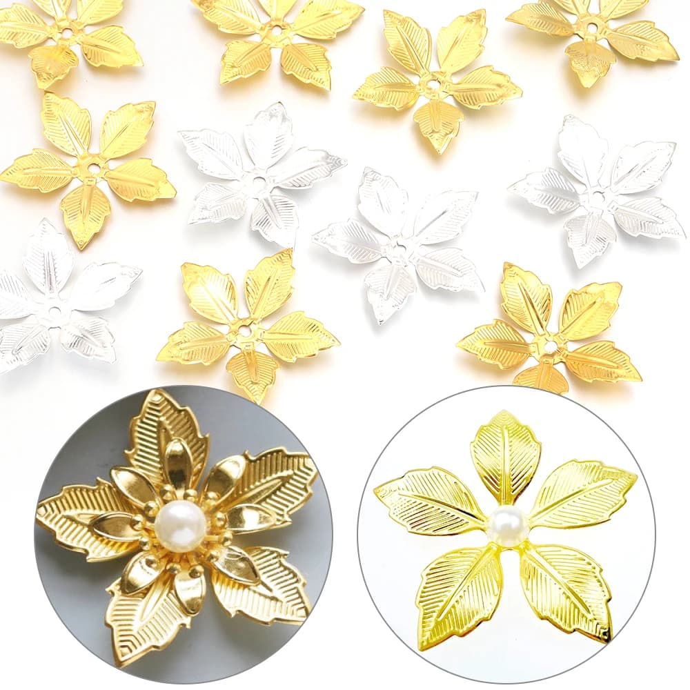 30pcs Vintage Gold Silver Colors Flowers Blank Receptacle Connectors Charm Findings For Jewelry Making DIY Accessories