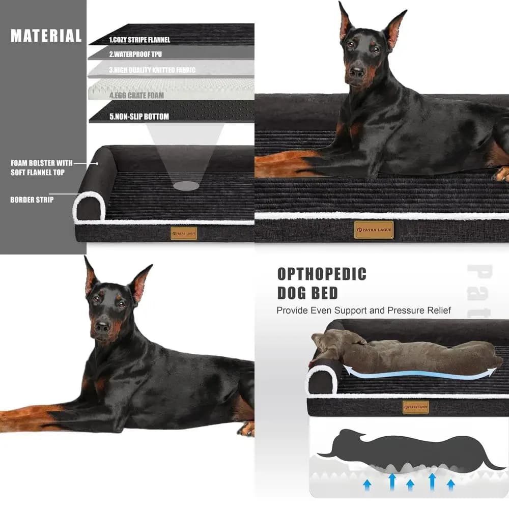 Letto per cani ortopedico grande 56x40: rivestimento impermeabile, comfort, antiscivolo, copertura rimovibile, nero