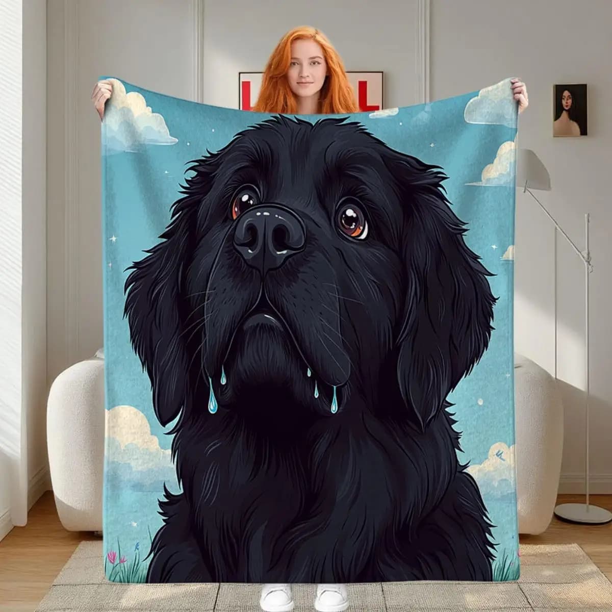 Coperta stampata in flanella con motivo cucciolo Labrador nero adatta a tutte le stagioni adatta per divano da ufficio e viaggi nel soggiorno