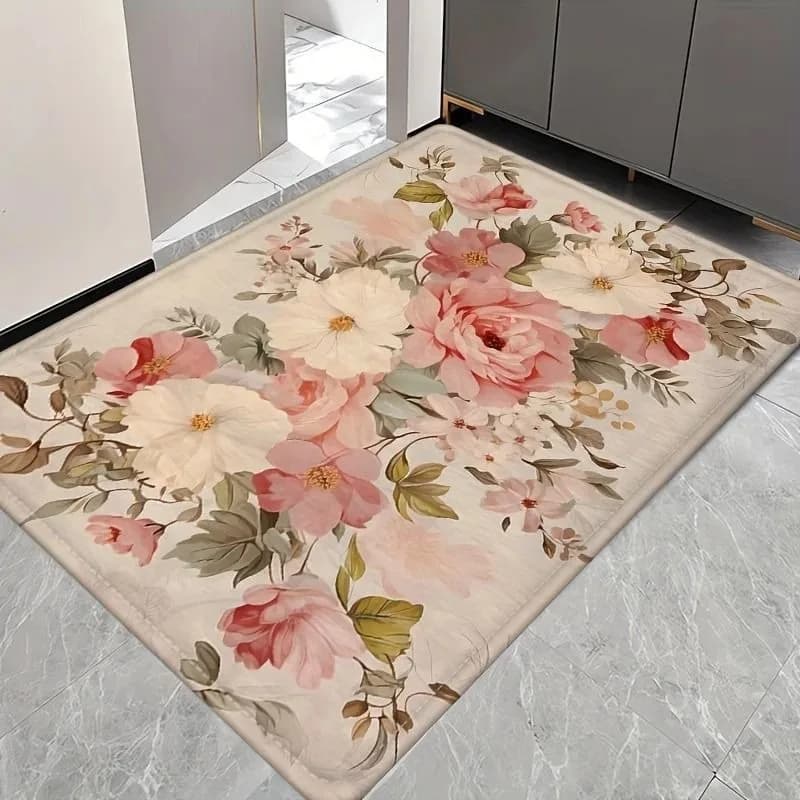 Tappeto con motivo a rose, assorbente, per bagno, camera da letto, porta, cucina, balcone, soggiorno, ingresso, decorazione per la casa