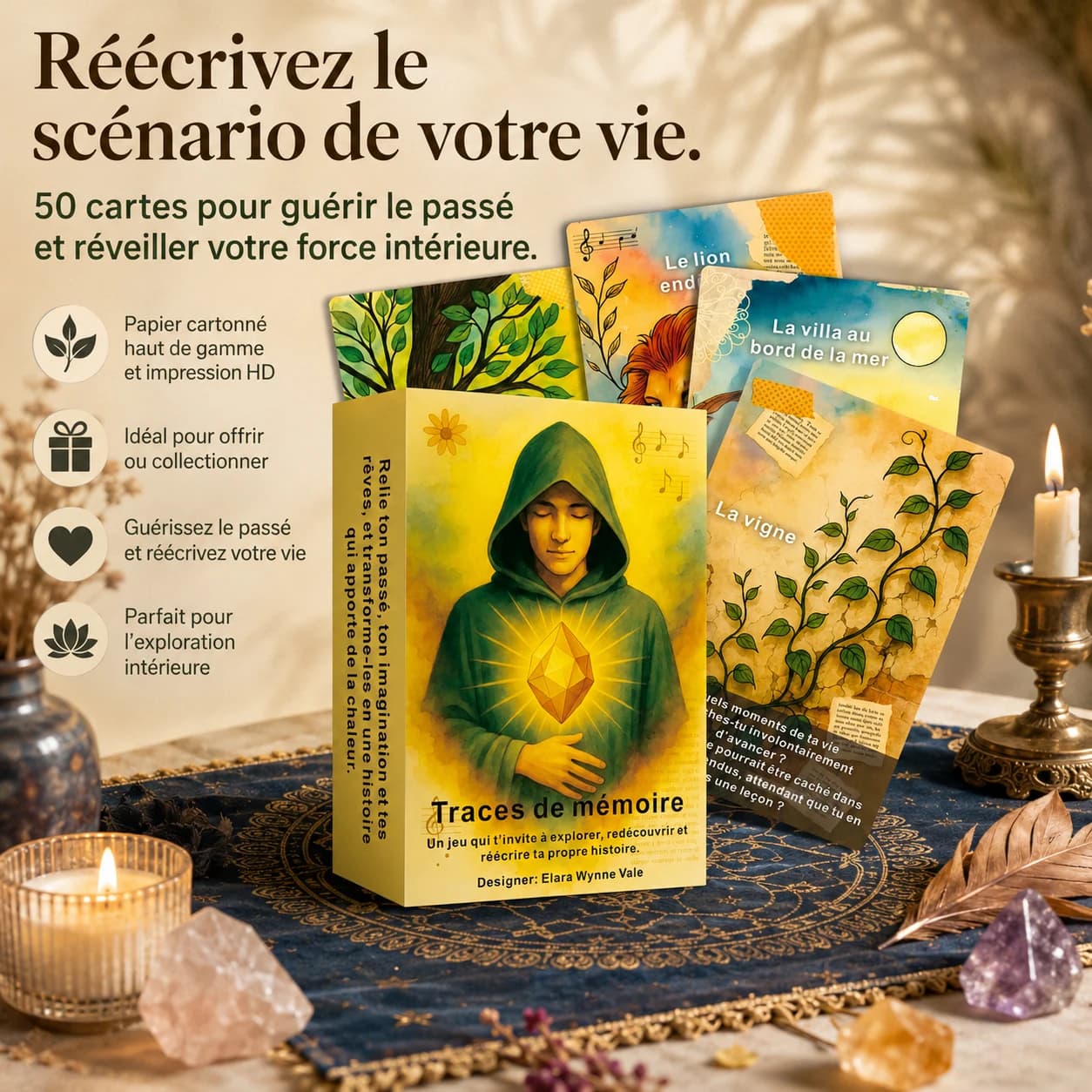 Set di carte oracolo per l'autoesplorazione francese, 50 carte dei Tarocchi, strumento di divinazione, giocattolo per la predizione del futuro, crescita mentale, aiuto per la meditazione