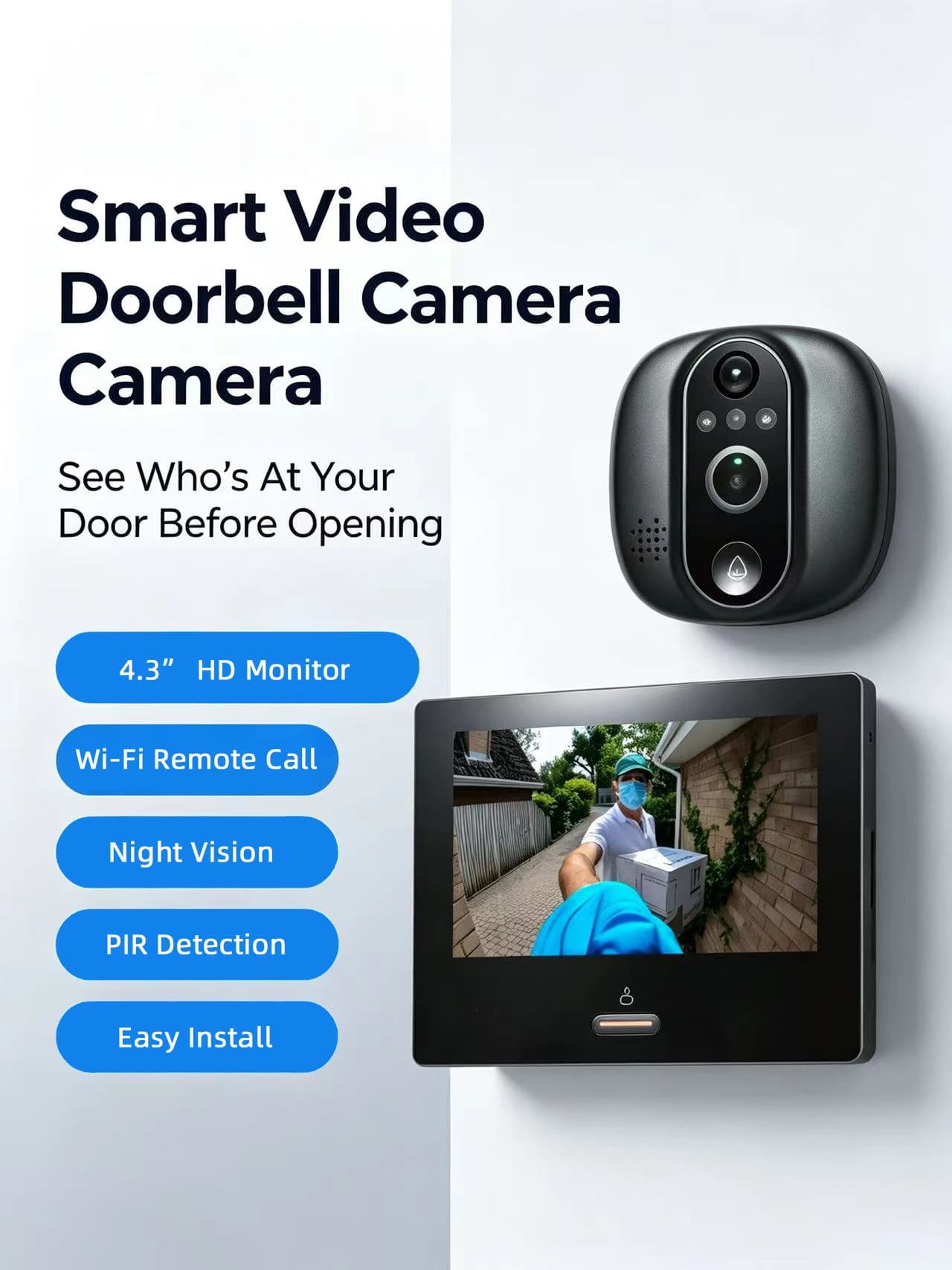 4.3inch Tuya APP 2MP WiFi Doorbell Visual Door Peephole Video Door Phone Camera PIR Home Security Wireless Intercom Doorviewer