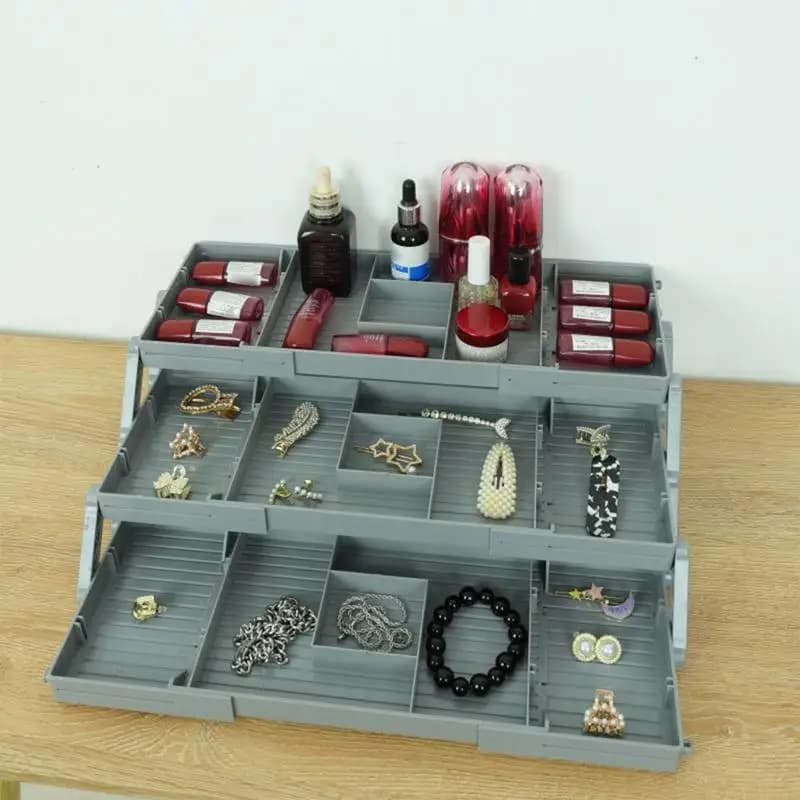 Organizzatore per cassetti espandibile a 2 livelli/3 livelli Comodino Vanity Desk Gioielli Divisore cosmetico Supporto pieghevole per scrivania per trucco