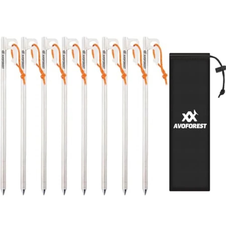 Picchetti per Tende Resistenti - Picchetti da Campeggio in Titanio Spessi 8mm con Corde Riflettenti, Ancoraggi Ultraleggeri Antiruggine