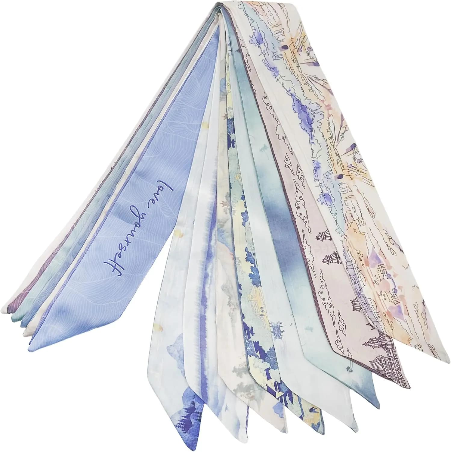 Sciarpa da Donna per Borsa, 8 Eleganti Bandane Lunghe in Seta, Accessori Moda Leggeri Estivi