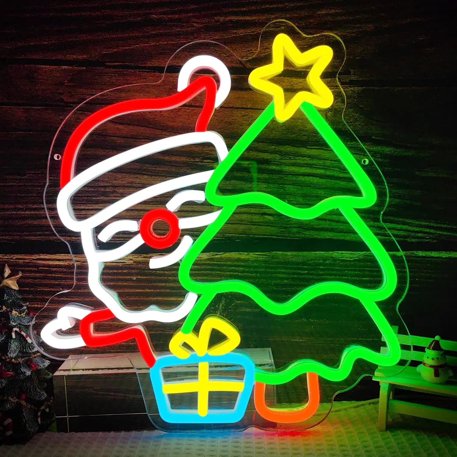 Insegna al neon di Babbo Natale per la decorazione della parete Interruttore dimmerabile Albero di Natale Insegna luminosa per la decorazione del soggiorno della sala da pranzo della camera da letto della festa in casa