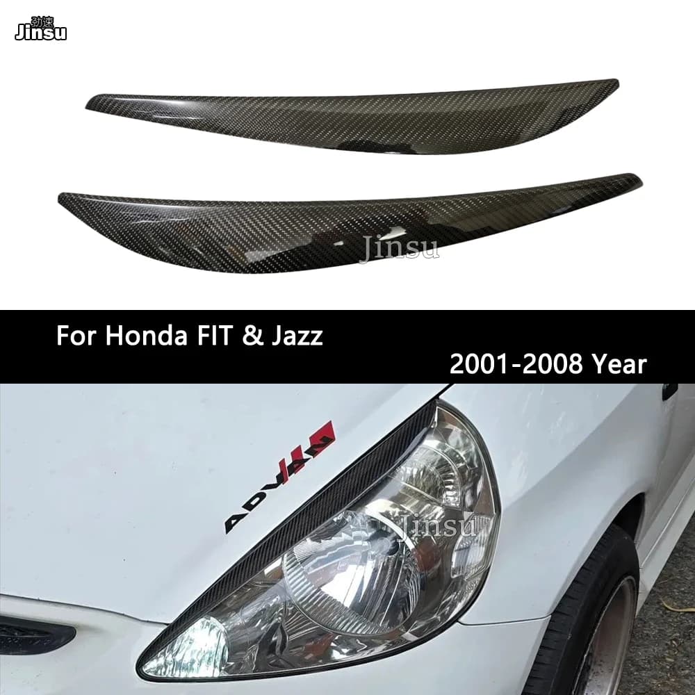Wall decal Real Carbon Fiber Decorative Faces, Eyebrows for Honda FIT JAZZ 2001 - 2008, Front Lamp Cover, Car Accessories