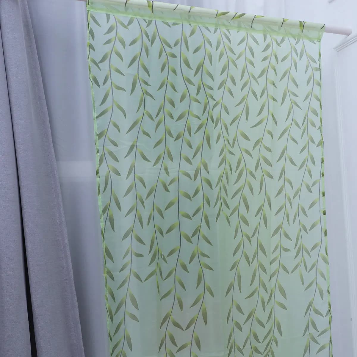 Willow Leaves Printed Window Shade Drape Curtain Valances for Windows Boho Curtains Sheer Leaf Lavender Yellow