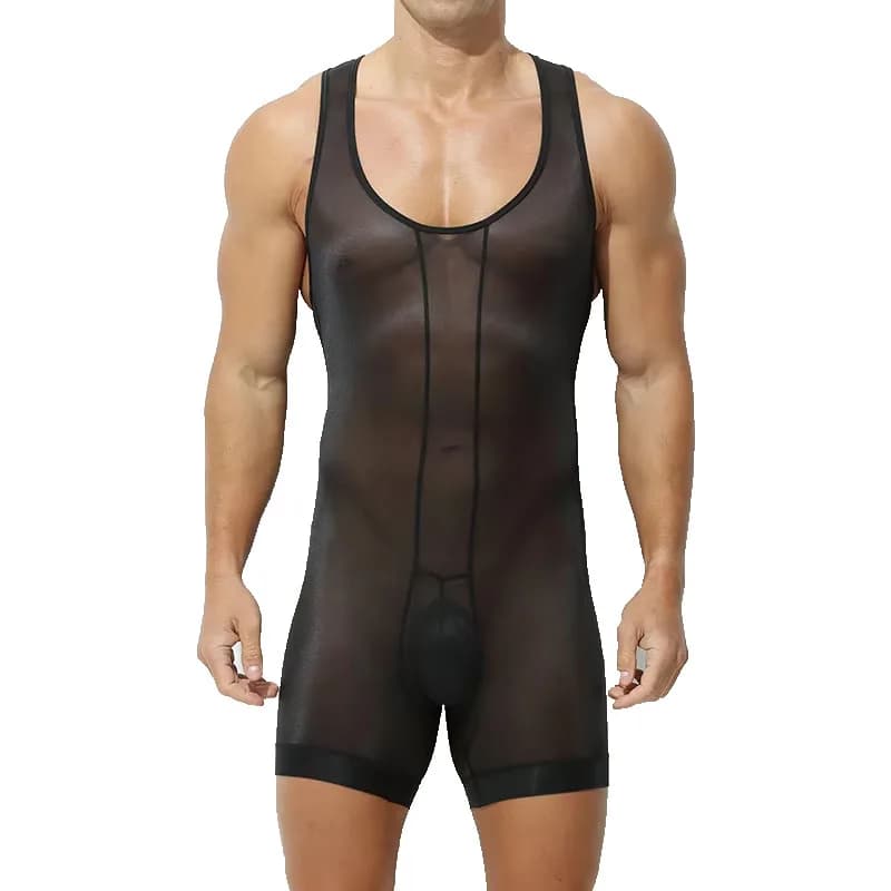 Body sexy modellanti da uomo trasparenti Mutandine intimo piatte in seta di ghiaccio Pantaloni traspiranti con gilet aderente ultrasottile