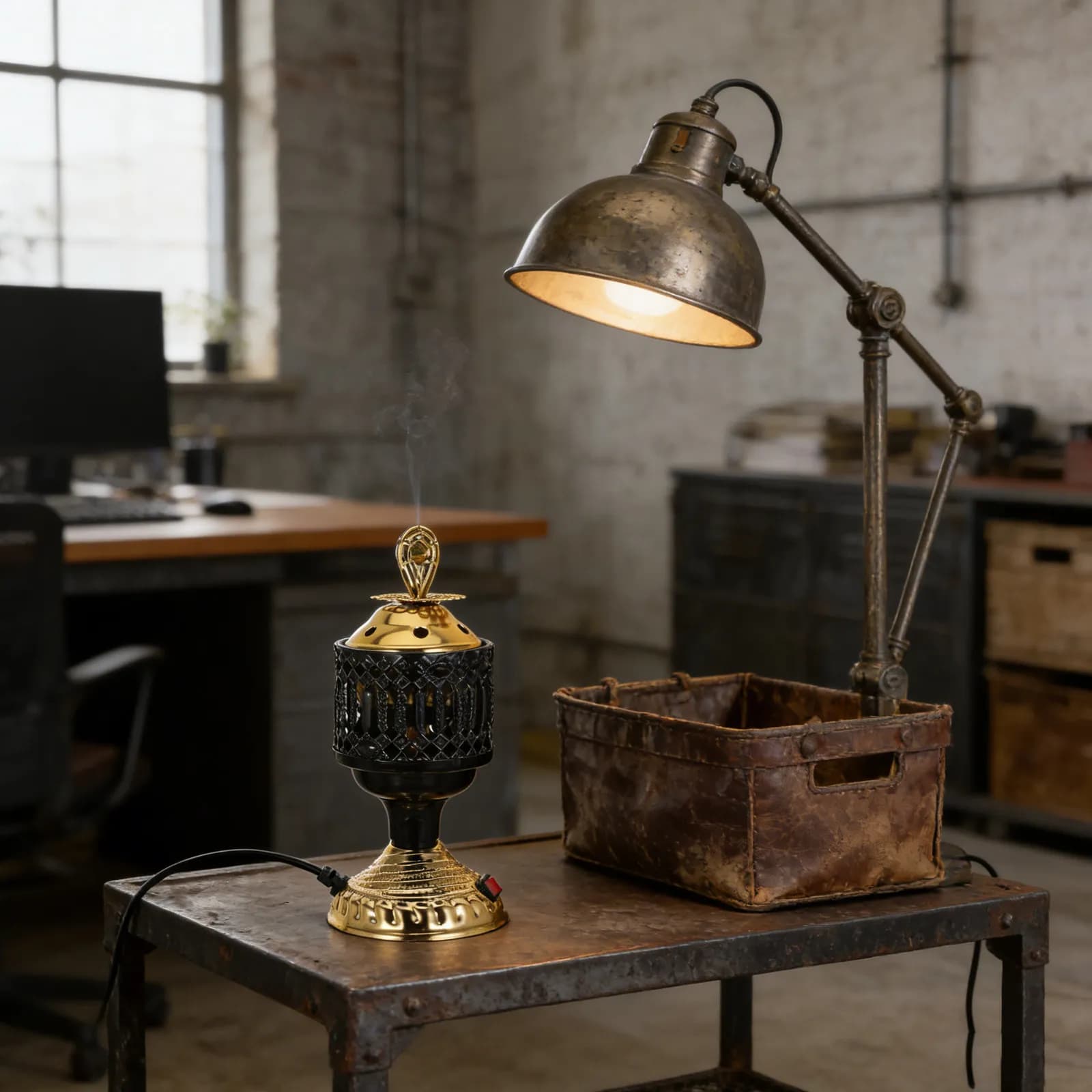 Plug in Electric Incense Burner Mini Metal Mabkhara Arabic Design Oud Chips Burner Charcoal Free Fragrance Warmer for Office