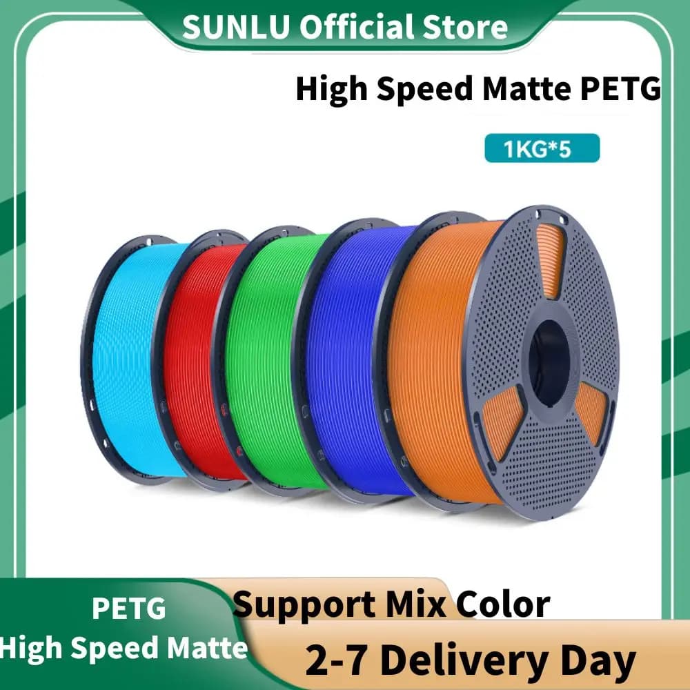 SUNLU Filamento PETG Opaco ad Alta Velocità 5KG 1.75mm Bobina da 1kg per Stampanti FDM Asciugatura Rapida Versatile Strato da 75 Micron Alta Qualità 2.2lbs