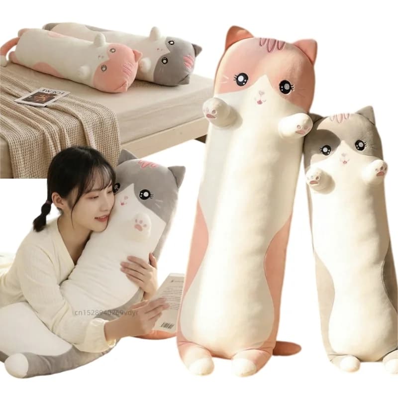 90/110cm Funny Cute Soft Long Cat Animals Plush Toys Office Nap Pillow Bed Sleep Funny Home Decor Doll for Kids Girl Xmas Gift