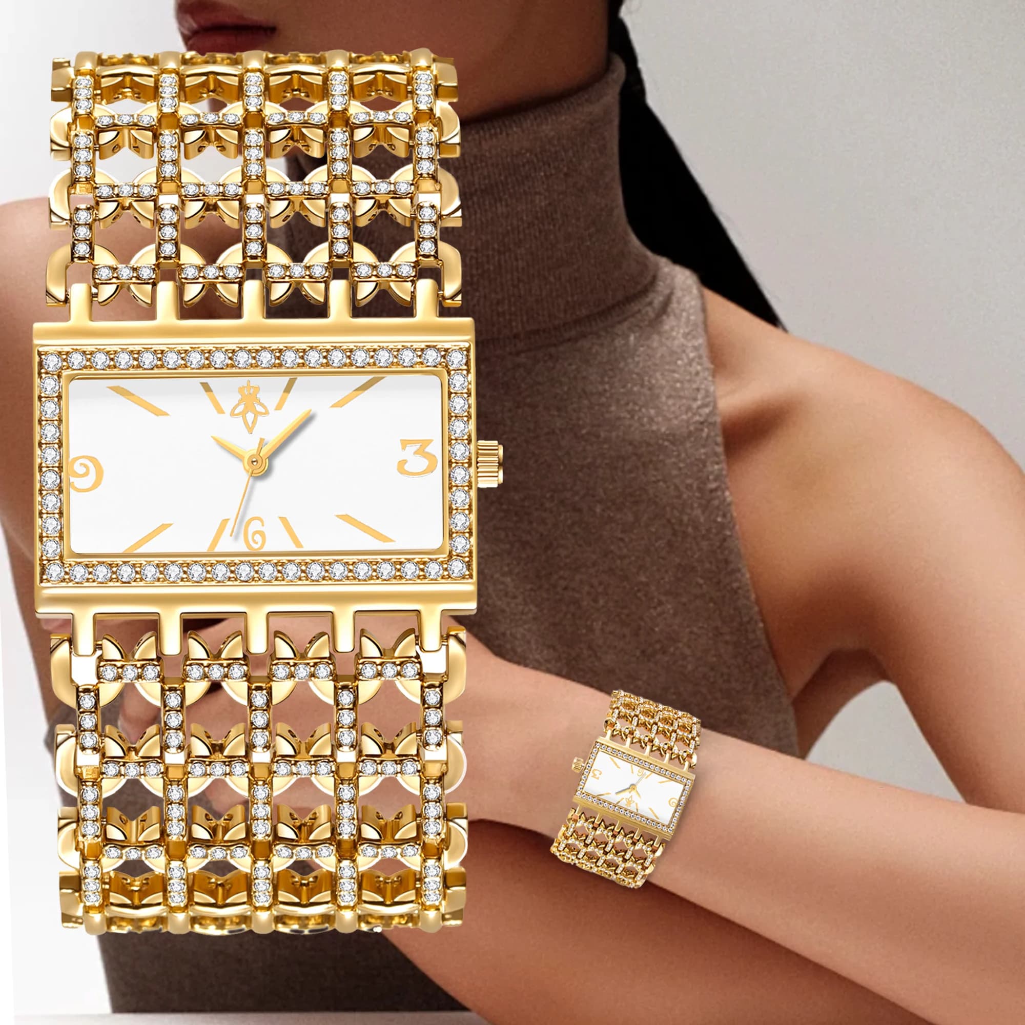 Orologio da donna alla moda YaLaLuSi, elegante orologio da polso con catena dorata cava, orologio al quarzo con quadrante rettangolare impermeabile per donna, spedizione gratuita