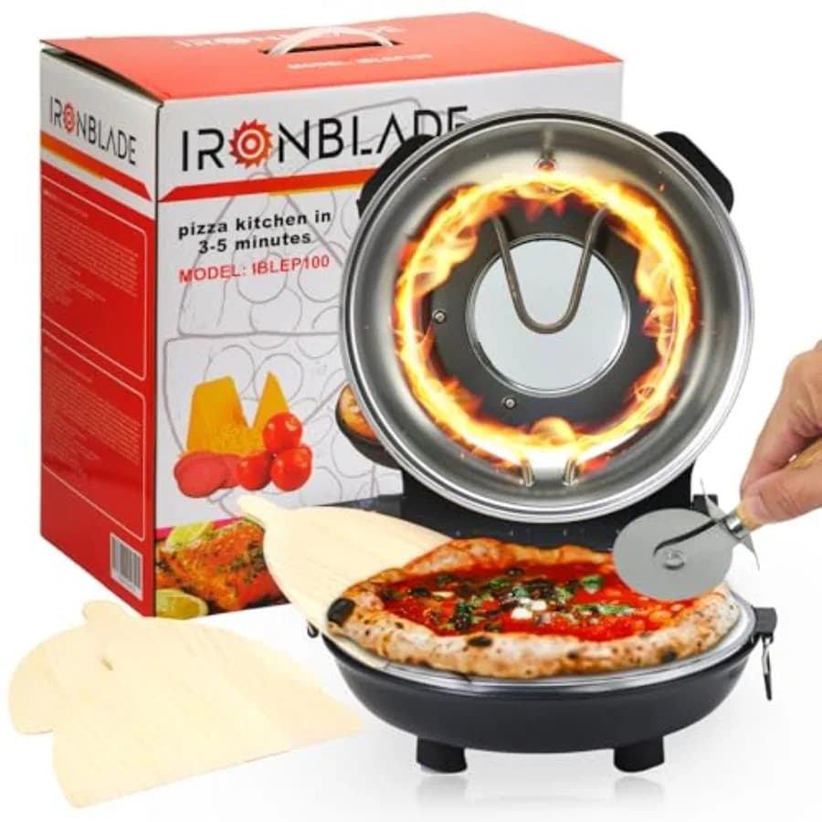 Forno Elettrico per Pizza da Interno con 12 Teglie in Pietra, Controllo del Calore Regolabile, Riscalda fino a 425°C, Design da Banco per Casa
