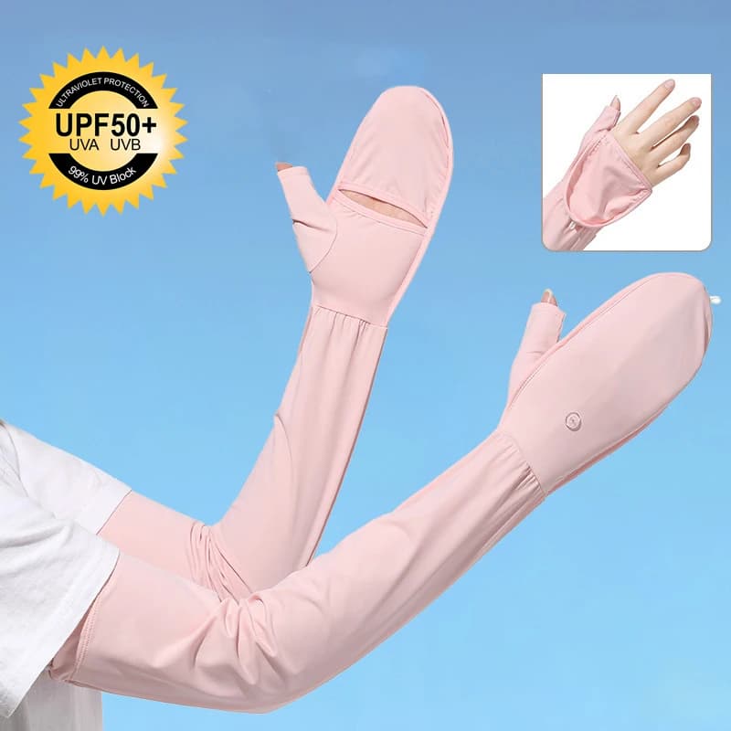UV Protection Arm Sleeves for Women Mittens Cycling Palm-Cutout Cooling Ice Silk Driving Outdoor Travel Breathable Arm Covers