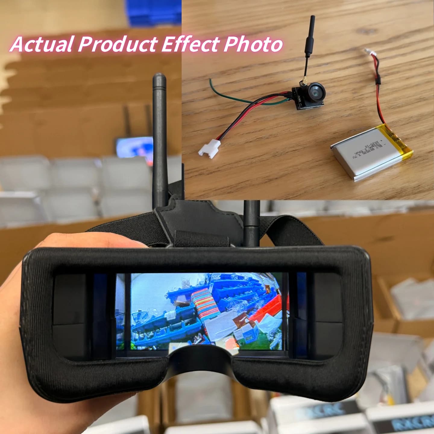 SLONWAKE 5.8G Trasmettitore VTX Analogico con Telecamera Integrata 200mW, con Occhiali Ricevitore FPV da 3 Pollici per Droni da Corsa RC
