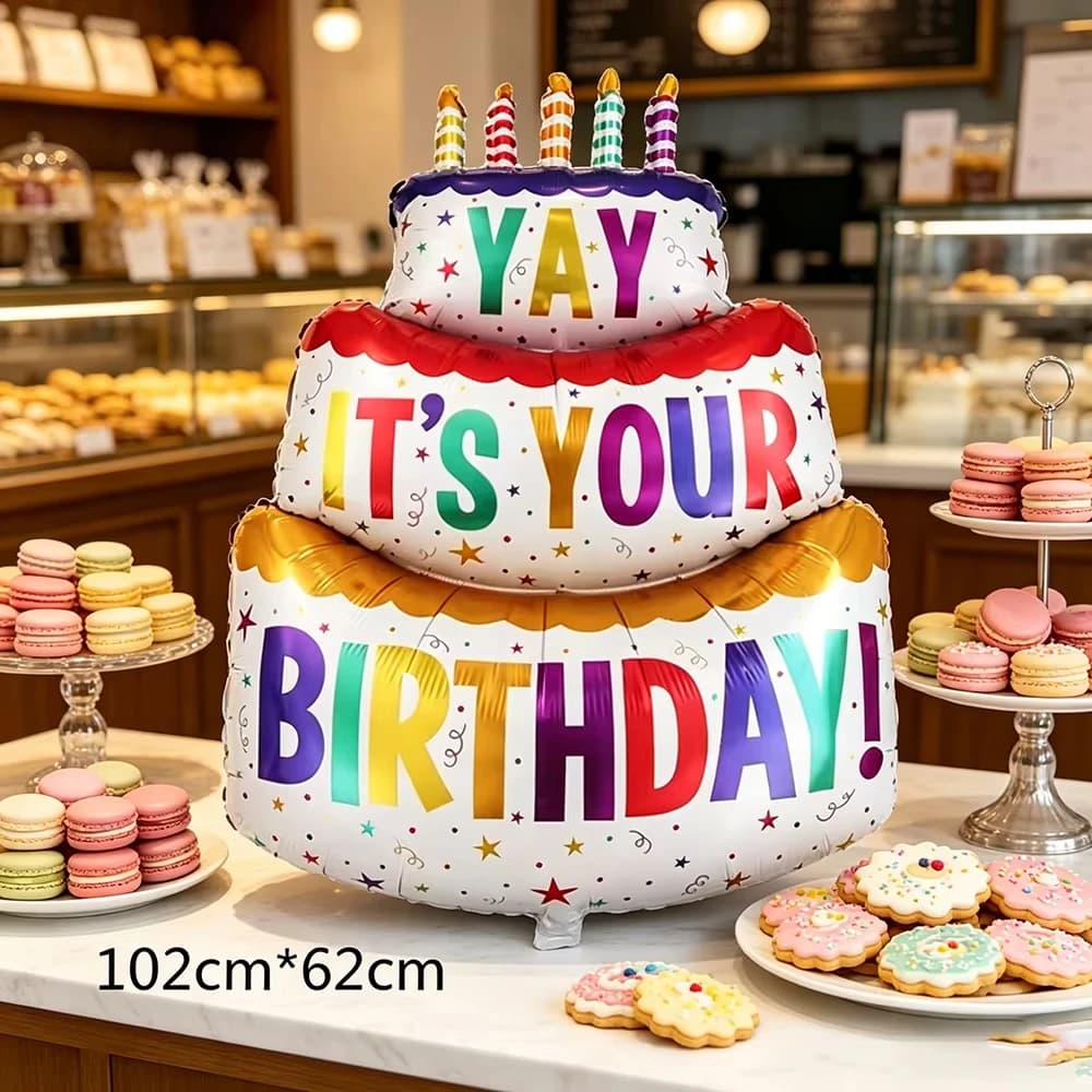 Large Birthday Three Layer Cake Candle Stripe Polka Dot Foil Balloons Birthday Party photo Props Scene Decoration