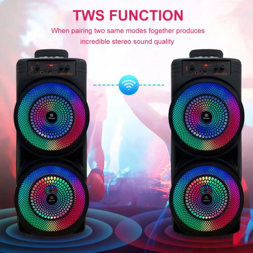 Altoparlante Bluetooth per Feste con Doppio Subwoofer, Boombox Potente con Bassi Profondi e Luci, Altoparlante BT da Esterno per Accessori da Celebrazione