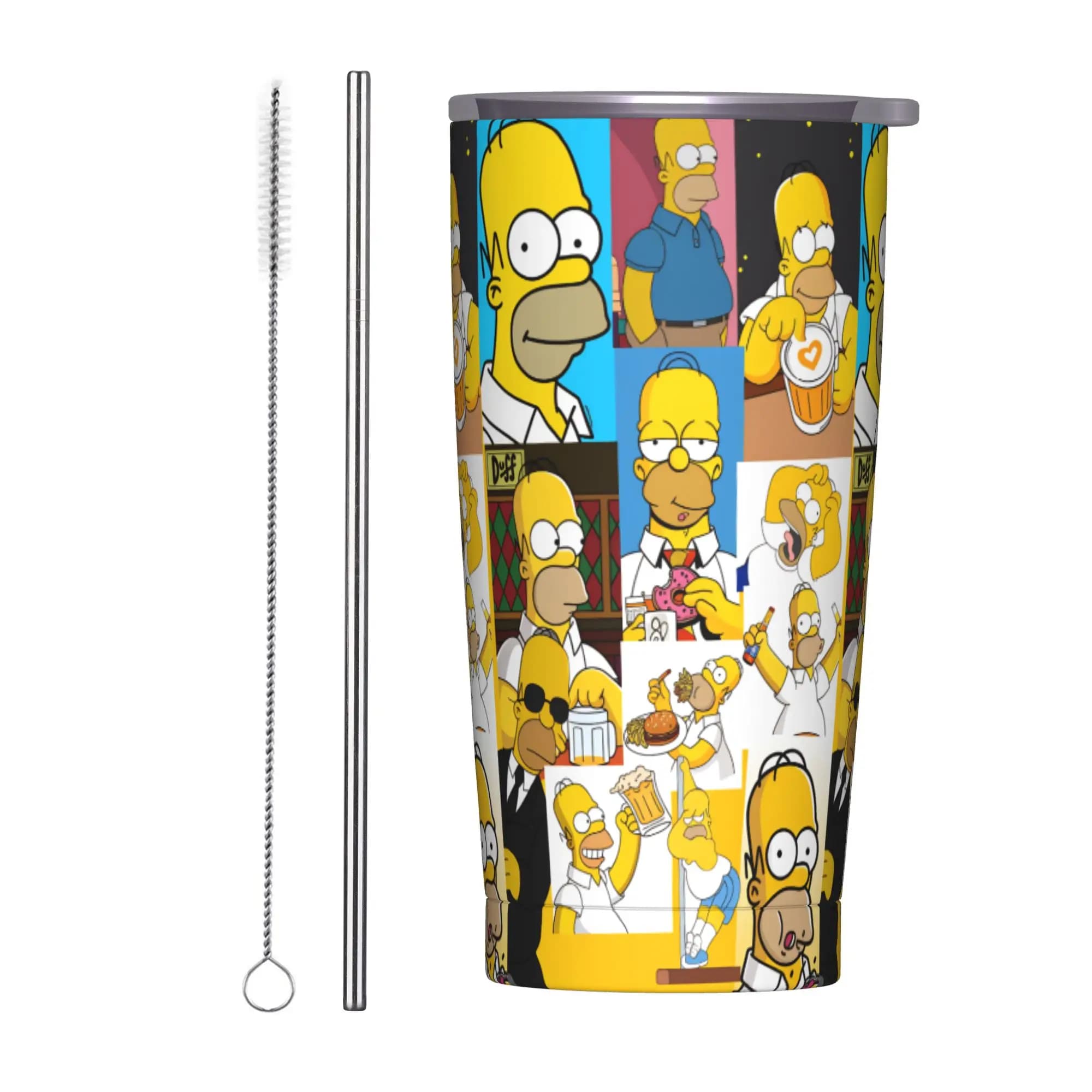 Tazza Termica in Acciaio Inox Homer S-Simpsons per Bere Birra, Tazza da Campeggio con Cannuccia 20oz, Borraccia per Acqua Calda e Fredda