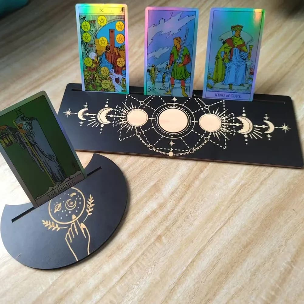 2PC/set Black Wooden Tarot Card Display Stand Base Moon Phase Rectangle Stent Bracket Witch Divination Altar Props Card Display