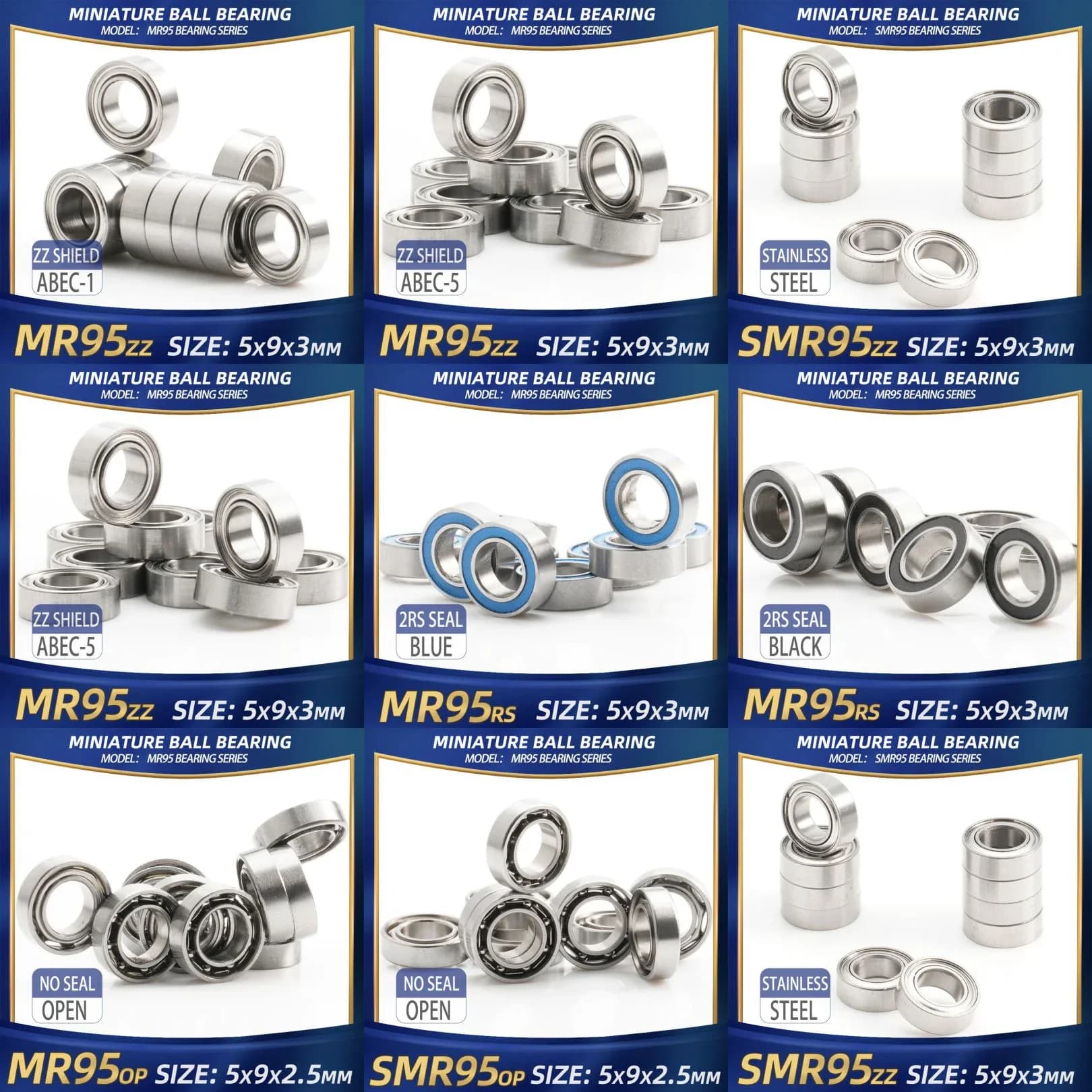 FUSHI MR95 ZZ Bearing 5x9x3 mm 10Pcs MR95ZZ RS 2RS MR95Open Handpiece Bearings For Video Card High Speed For Motor