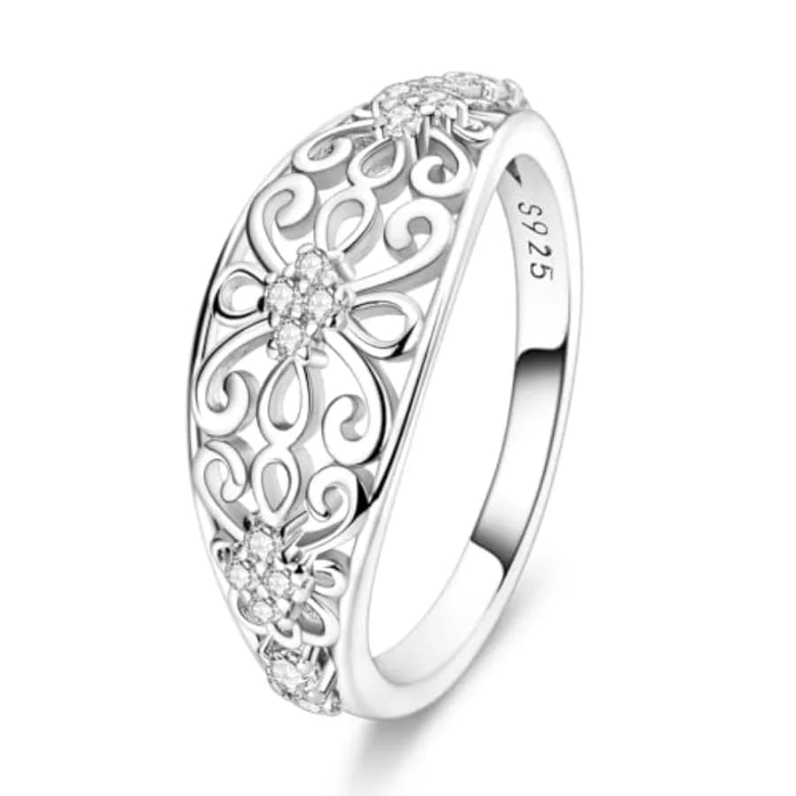 Anello Hapour in Argento Sterling 925 per Donne, Anello Vintage con Filigrana a Foglia Vittoriana e Pietre CZ, Anelli Eternity Semplici ed Eleganti