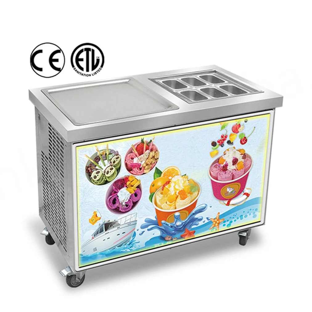 Kolice New Stainless Steel 304 Single Square Pan Frying Ice Making Machine with 6pcs Ingredient Tanks High Productivity