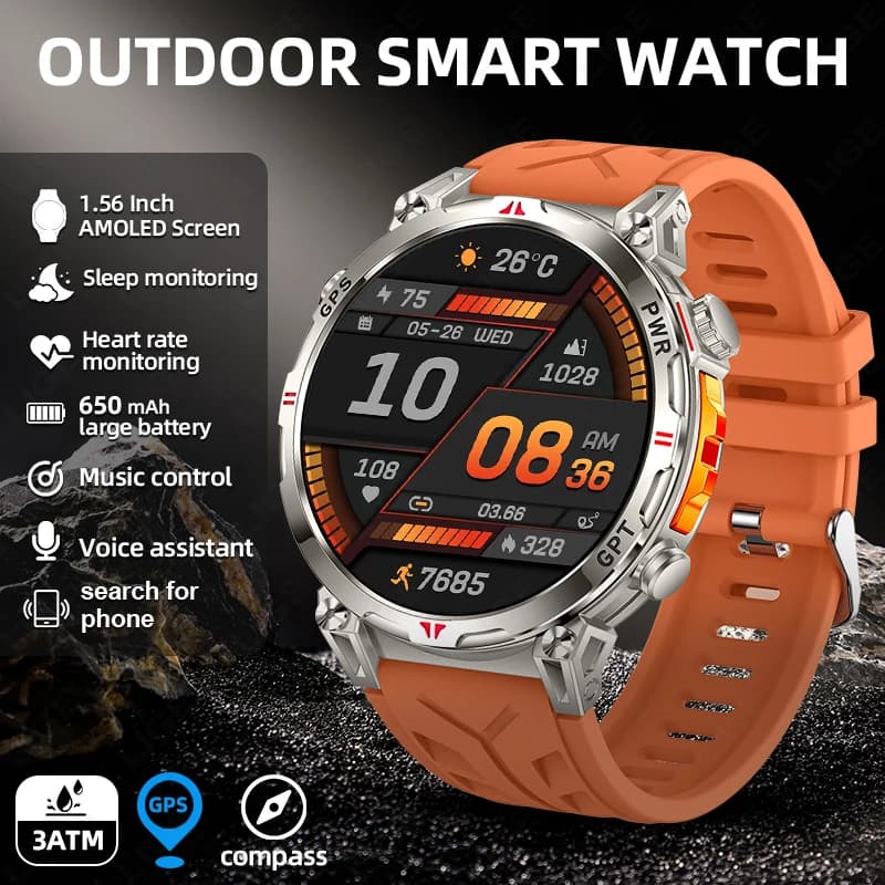 Smartwatch LIGE GPS Professionale per Uomo, Schermo AMOLED Full-Touch, Batteria 650mAh, Impermeabile 3ATM, Cardiofrequenzimetro, Chiamate