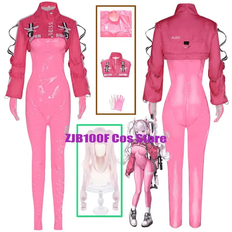 Pu NIKKE Alice Cosplay Costume Anime Alice tuta cappotto parrucca Cosplay lattice Catsuit tuta tuta