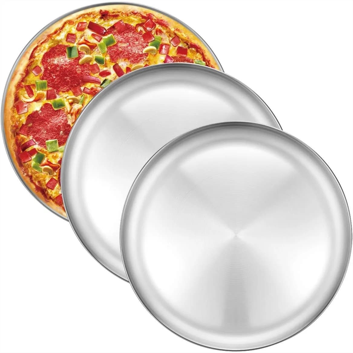 Teglia per Pizza in Acciaio Inox da 12 Pollici, Teglia Rotonda per Forno, Resistente e Facile da Pulire, Set da 3